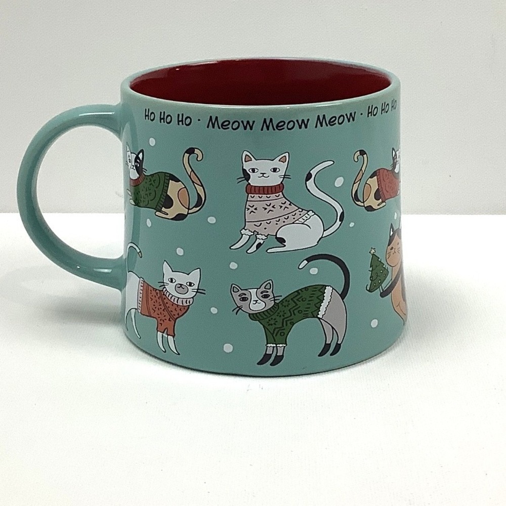 Spectrum Designz Christmas Cat Mug Ho Ho Ho Meow Teal Red Holiday Coffee Cup